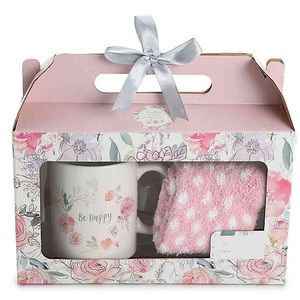 BE HAPPY CERAMIC MUG & CREW ULTRA PLUSH SOCKS HOLIDAY GIFE SET